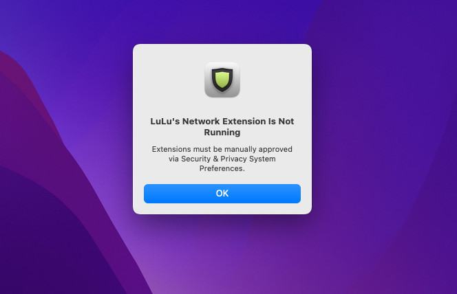 LuLu's Network Extension is Not Running